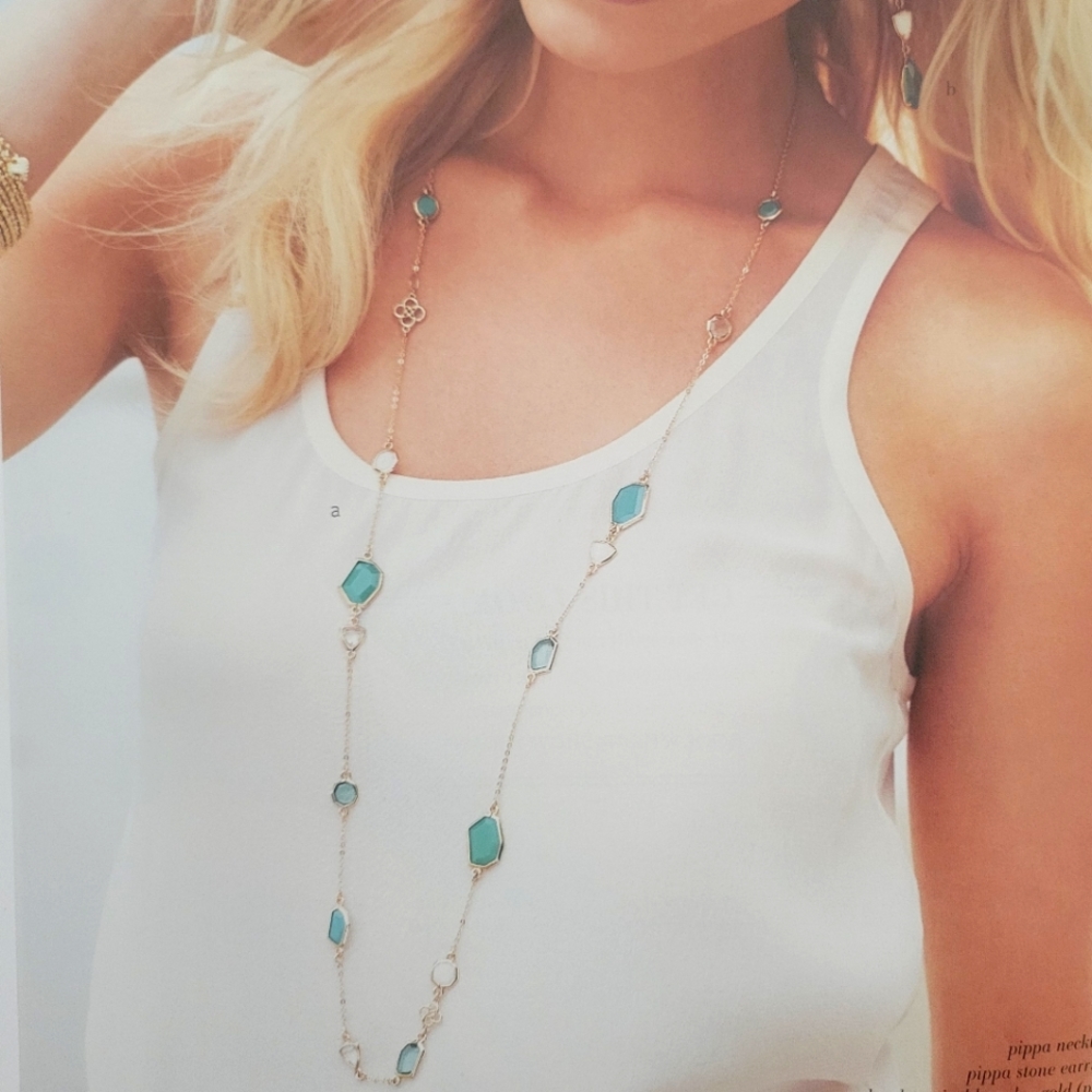 Stella & Dot Pippa long layering Necklace- Green